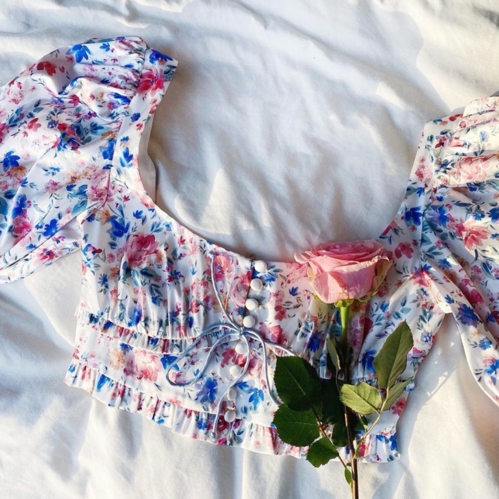 For Love and Lemons Juliet Puff Sleeve Crop Top